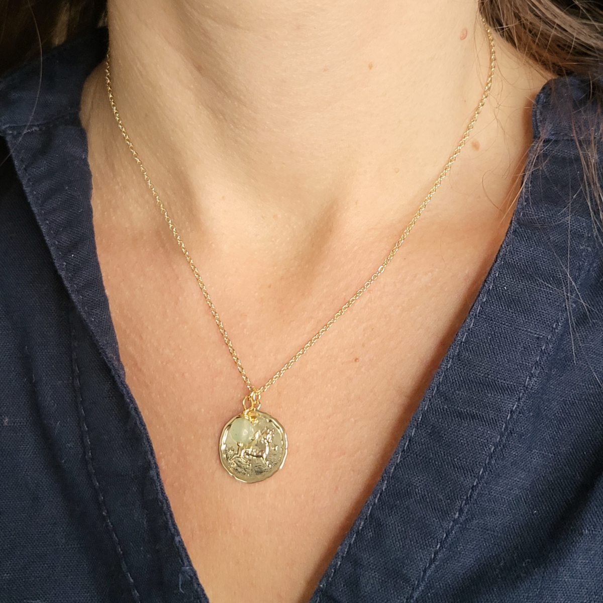 Zodiac Medallion Disc Necklace - Birthstone Pendant