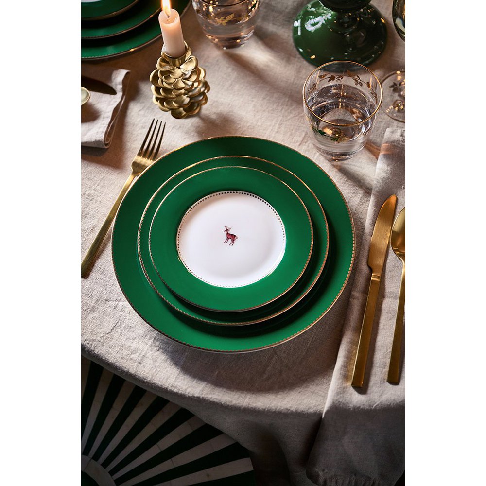 Plate Love Birds Deer Dark Green 17cm