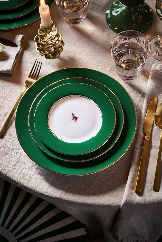 Plate Love Birds Deer Dark Green 17cm