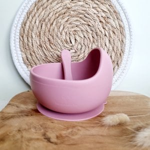 Silicone Bowl with Suction Cup and Spoon - Powder Pink