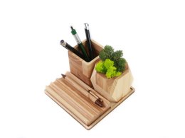 Wooden desk organizer with moss, Desk accessories with moss