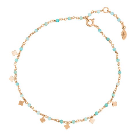 Fusskette Rainbow, Amazonit, 18 K Rosegold vergoldet
