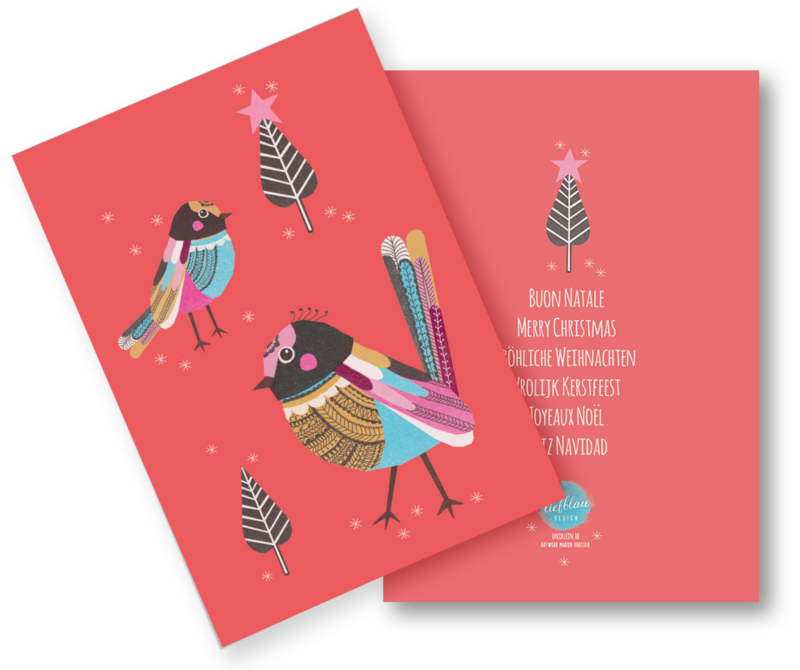 Christmas card (folded card with envelope) "Christmas Birds"