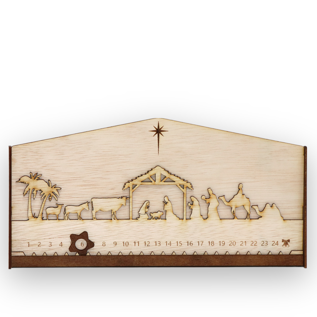 Design Advent Calendar Nativity Scene – four-layer Natural Wood with Star of Bethlehem | Atmospheric Christmas decoration