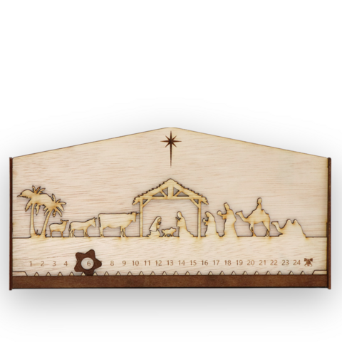 Design Adventskalender Krippe – vierschichtiges Naturholz mit Stern von Bethlehem | Stimmungsvolle Weihnachtsdekoration