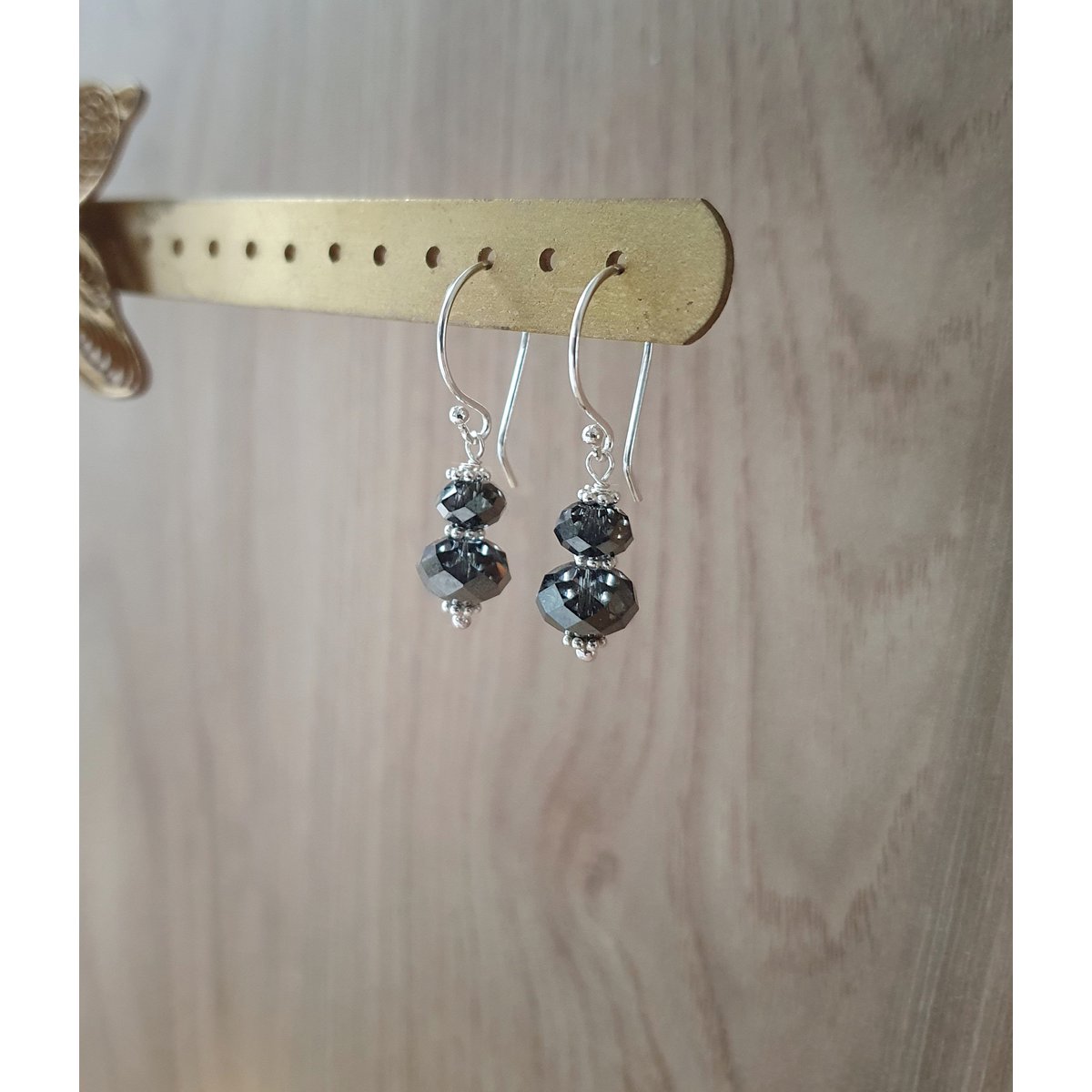 Rhodium plated earrings with "Black Silver Night" Austrian crystals