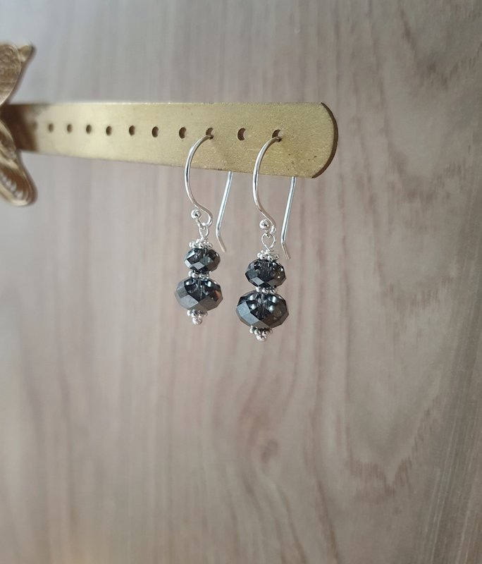 Rhodium plated earrings with "Black Silver Night" Austrian crystals