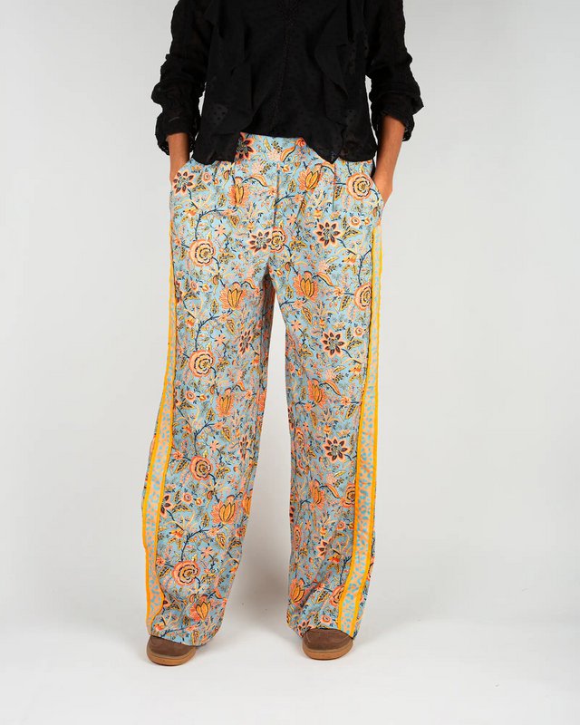 Pantaloni fluidi da donna con stampa Lolem blu