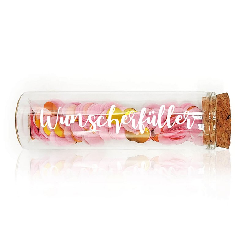 Geldcadeaukoker “WUNSCHERFULLLER”, wit met roze confetti