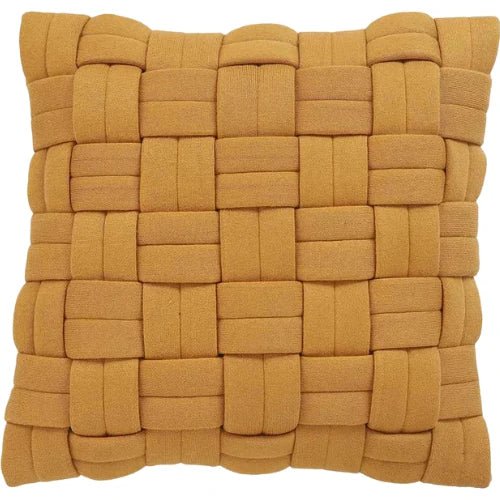 Mosterdmandgeweven kussenhoes – Handgeweven katoen – 45×45 cm – Urbane Hide