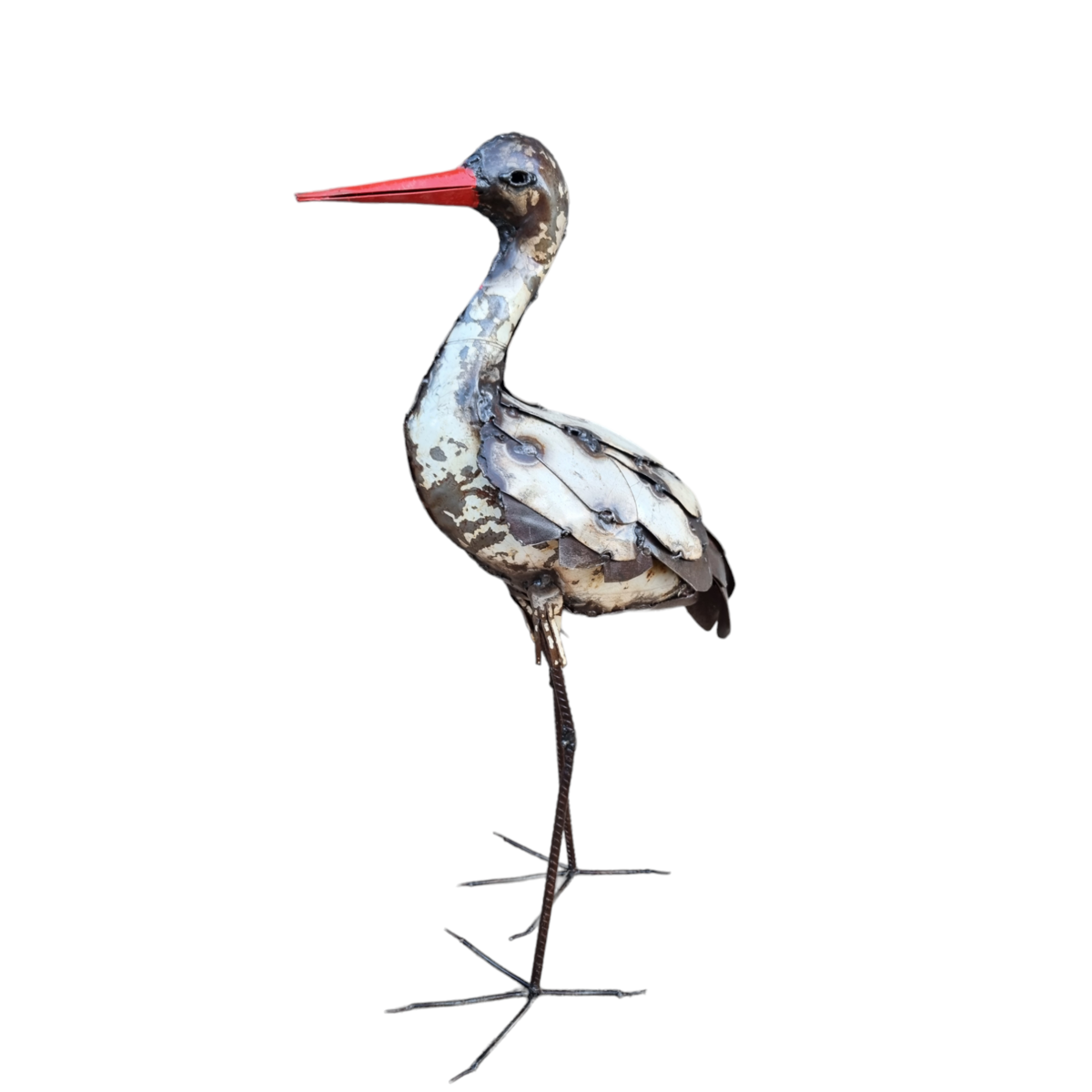 METAL NATURAL-WHITE FEATHERED STORK BIRD