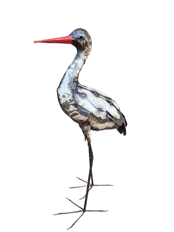 METAL NATURAL-WHITE FEATHERED STORK BIRD