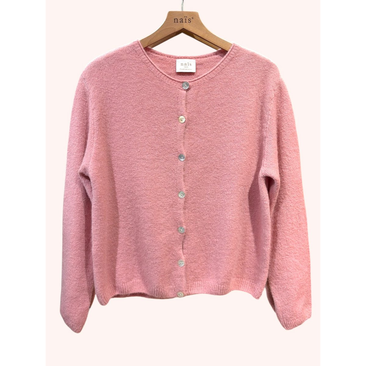 Cardigan col rond court boutonné en alpaga et laine