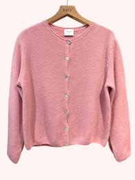 Cardigan col rond court boutonné en alpaga et laine