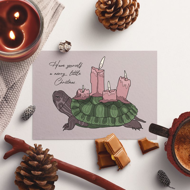 Postkort Juleskildpadde adventskrans