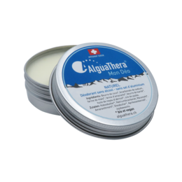 Natural deodorant in balm form, 60g. Unscented, aluminum-free, and made with natural ingredients.