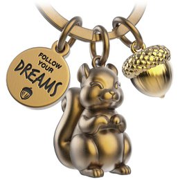 "Følg dine drømme" egern nøglering "Skippy" med gravering - sød lykkeamulet, opmuntring