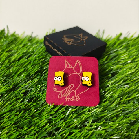 Wooden earrings of The Simpsons, Bart, Colorful Earrings, Gift for her, Valentine's Day, Mother's Day, Small Handmade Jewelry, Hypoallergenic Surgical Steel Posts