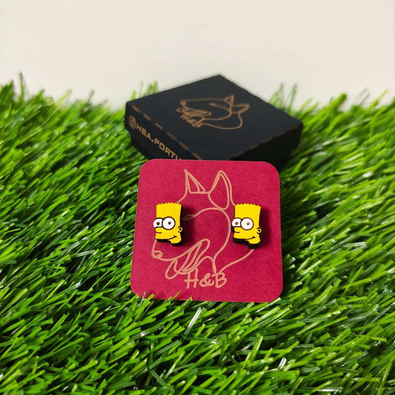 Drewniane kolczyki The Simpsons, Bart, kolorowe kolczyki, prezent dla niej, walentynki, dzień matki, mała ręcznie robiona biżuteria, hipoalergiczne słupki ze stali chirurgicznej
