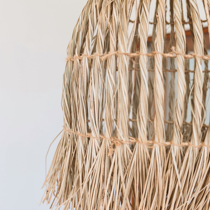 Seagrass Loftslampe – Boho Lampeskærm Pendel – Naturlig hængende Lampe – Stor tragtformet Seagrass Lampeskærm LAMPUNG (Ø 40 cm)