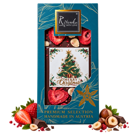 Milk chocolate Christmas tree - strawberry, hazelnut 95g
