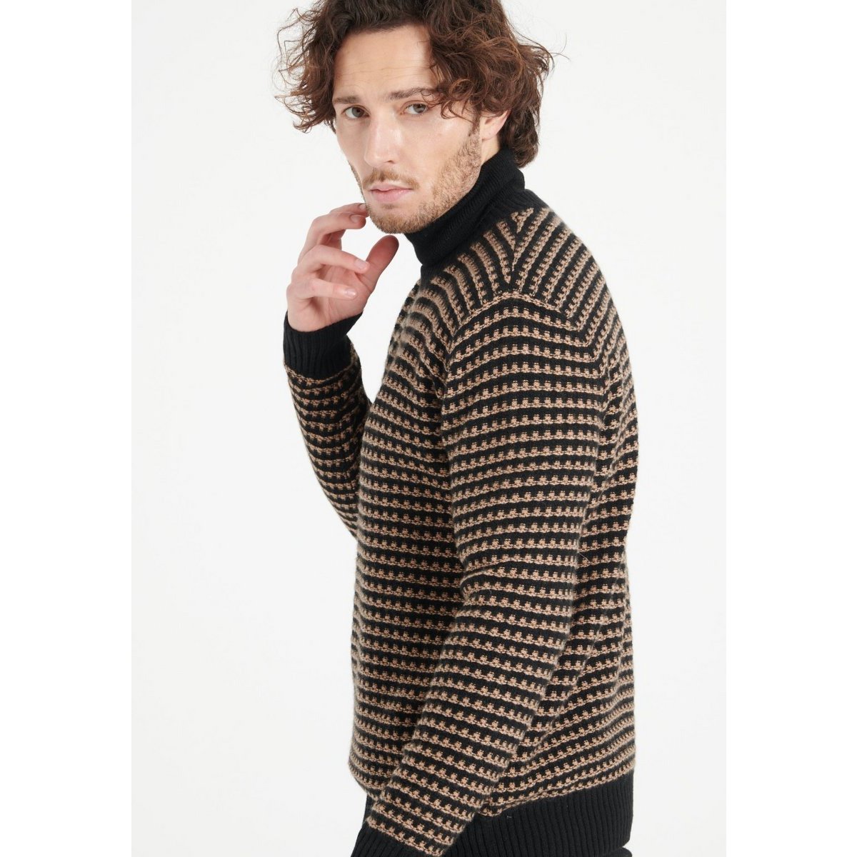 ZACH 3 Pull col rond en cachemire à motif jacquard 4 fils bi couleur