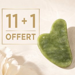 Juego de 11 + 1 gratis - Gua Sha de piedra de jade verde con tapa