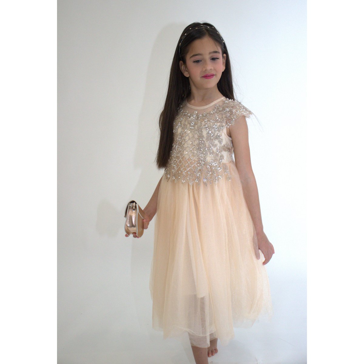 ANABELLA ceremony dress - Peach - Size: 120 cm (4/5 years)