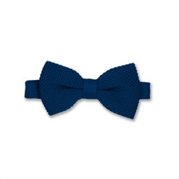 Midnight blue knitted bow tie and pocket square set