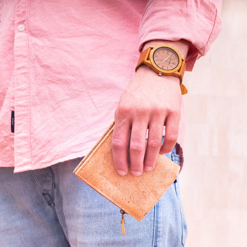 Klassisk brun kork bifold pung- BAG-2072