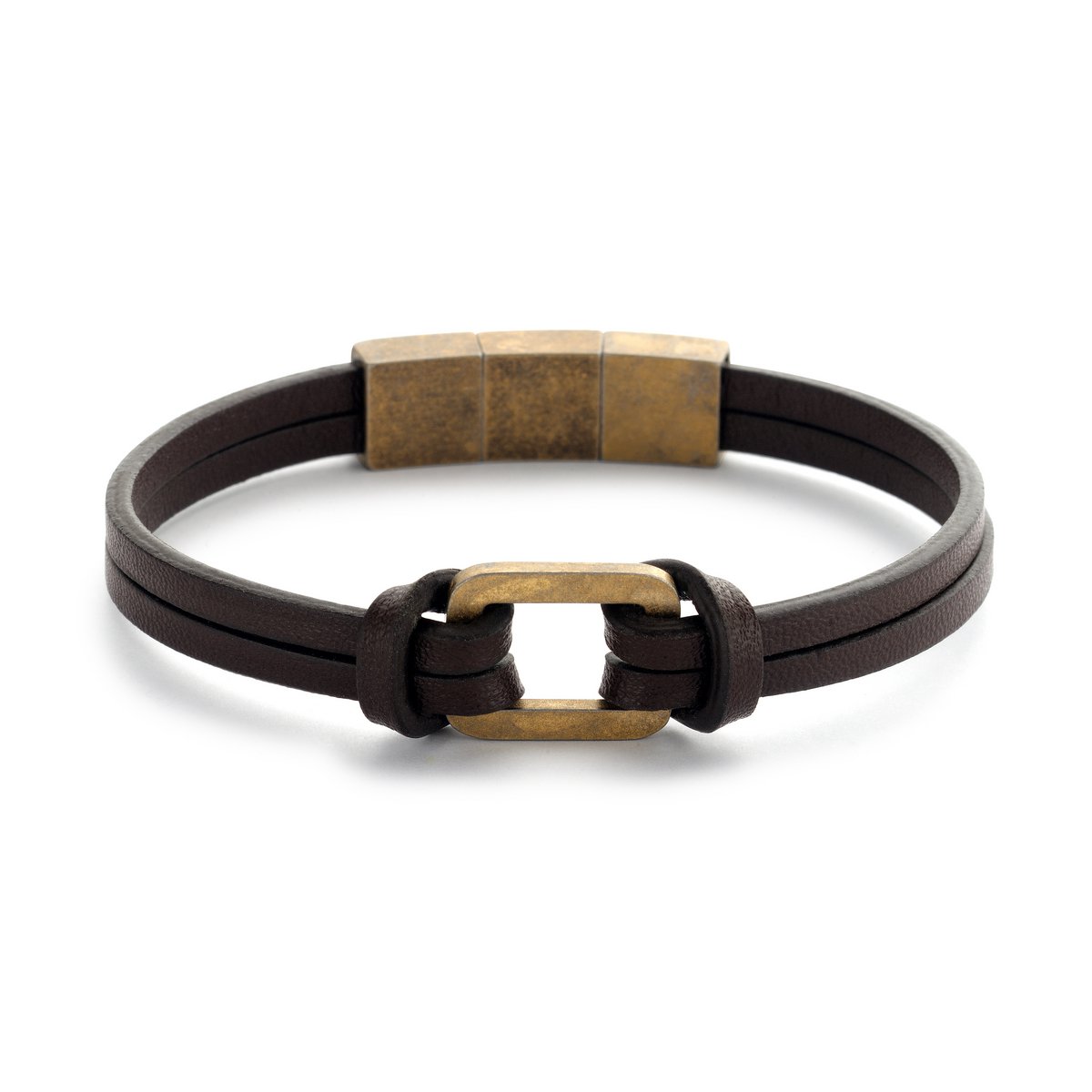 Frank 1967 7FB-0440 læderarmbånd med guldfarvet stålelement - 21 cm - mørkebrun