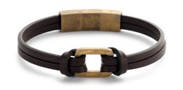 Frank 1967 7FB-0440 læderarmbånd med guldfarvet stålelement - 21 cm - mørkebrun