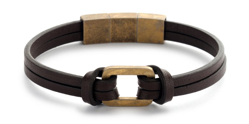 Frank 1967 7FB-0440 læderarmbånd med guldfarvet stålelement - 21 cm - mørkebrun