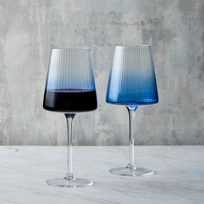 Set of 2 Empire Blue Wine Glasses - Red and White Wine