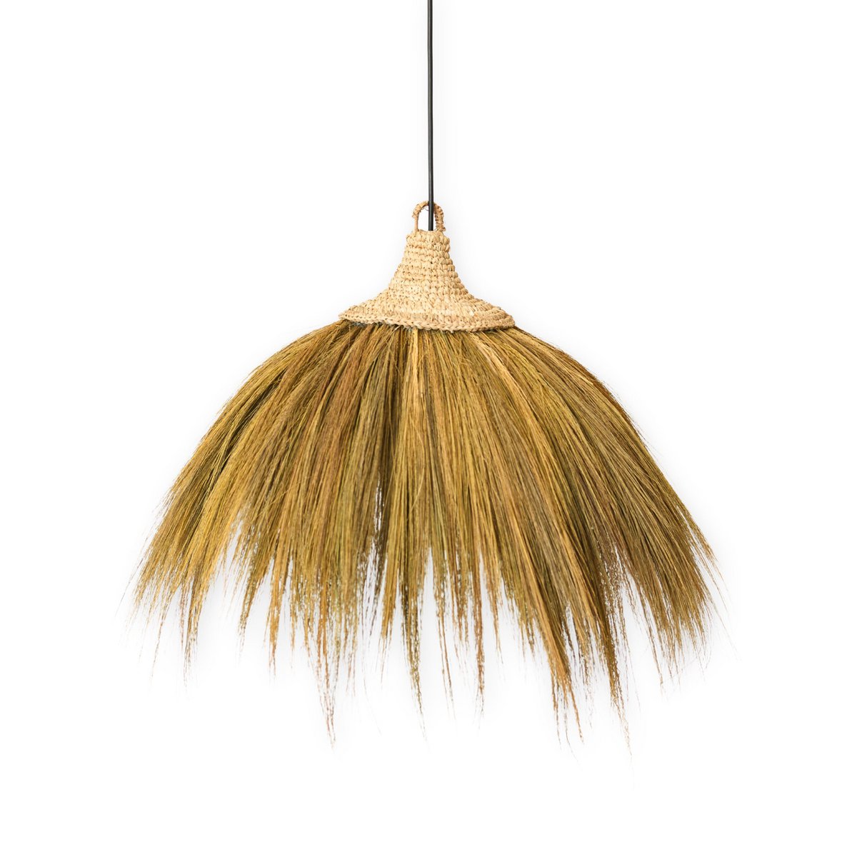 Pantalla Grande de Hierba Marina – Lámpara Colgante Natural con Flecos – Lámpara Colgante Boho – Lámpara Colgante Tropical Hecha a Mano MAWANA (Ø 53 cm)