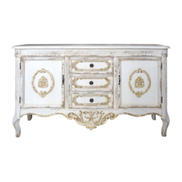Armario Shabby blanco/dorado 3 cajones 2 puertas 128 x 38 x 76 h cm