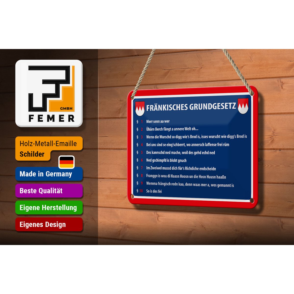 Tin sign saying 18x12cm Franconian Basic Law decoration