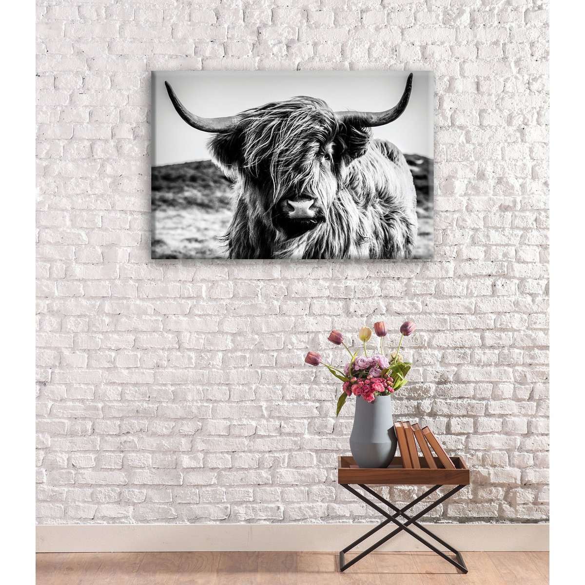 Wandfoto HOCHLANDRIND 60x90 cm canvas foto op spieraam decoratie modern