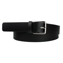 Black leather belt, 3 cm wide, available in sizes M and L.