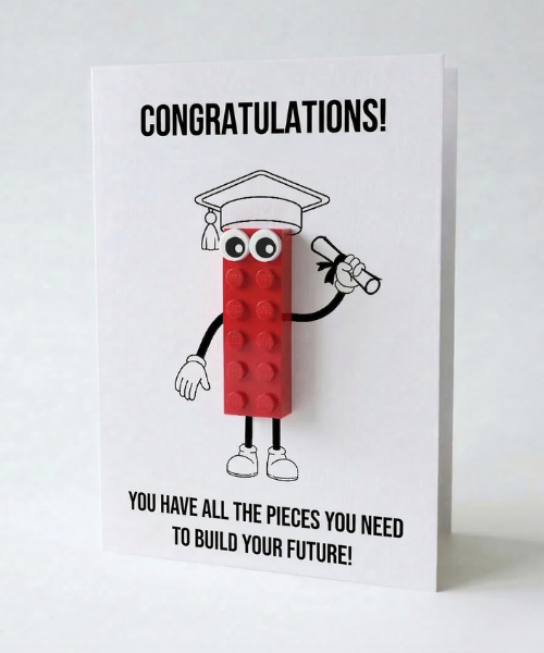 Carte postale de célébration de remise des diplômes – Brique de construction LEGO