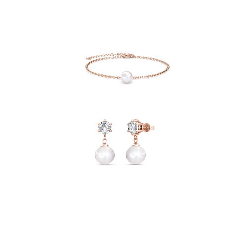 Pauline Crystal Pearl Set und Box – Roségold und Kristall
