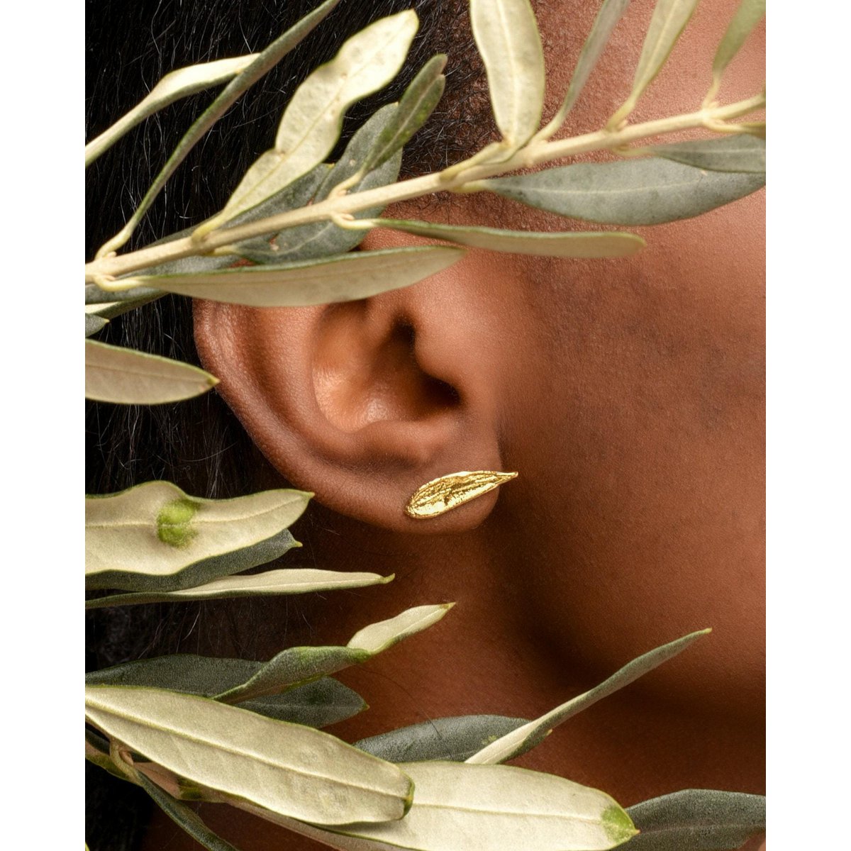 Olive Leaf Stud Earrings: Dainty Gold and Sterling Silver - Handmade