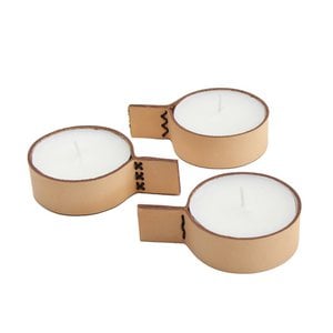 Teelichthalter L Leder - Creme