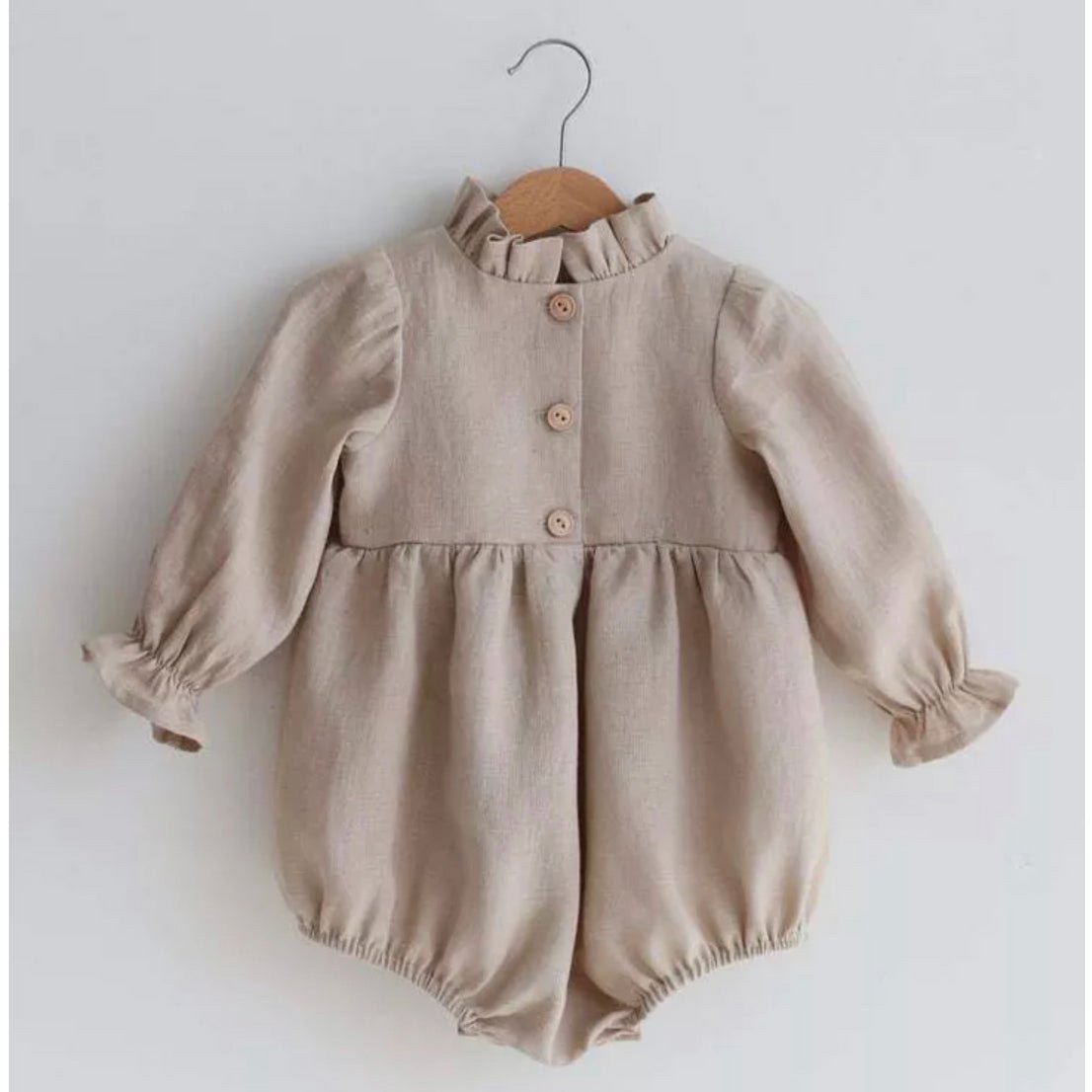 Linen Cotton Romper - Ruffle Collar - Oatmeal
