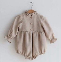 Linen Cotton Romper - Ruffle Collar - Oatmeal