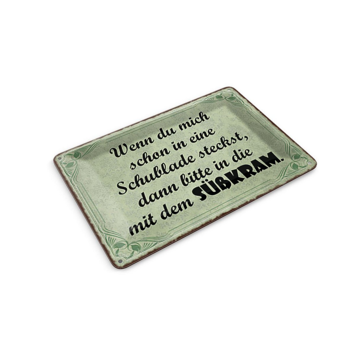 Cartolina in latta 10x14 cm Se mi metti in un cassetto includi anche i dolcetti
