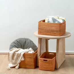 Regalkorb aus Rattan Zeitungskorb Aufbewahrungskorb Braun Handgeflochtener Dekokorb WARSA (3 Größen)