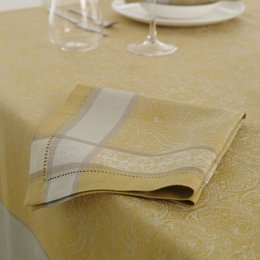 Linen napkin in classic silver mustard color, suitable for formal or casual dining settings.