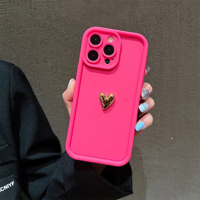 3D złote serce silikonowe miękkie etui na telefon iPhone 15 14 13 12 11 16 17 Pro Max XS XR 7 8 Plus SE odporne na wstrząsy cukierki matowe etui