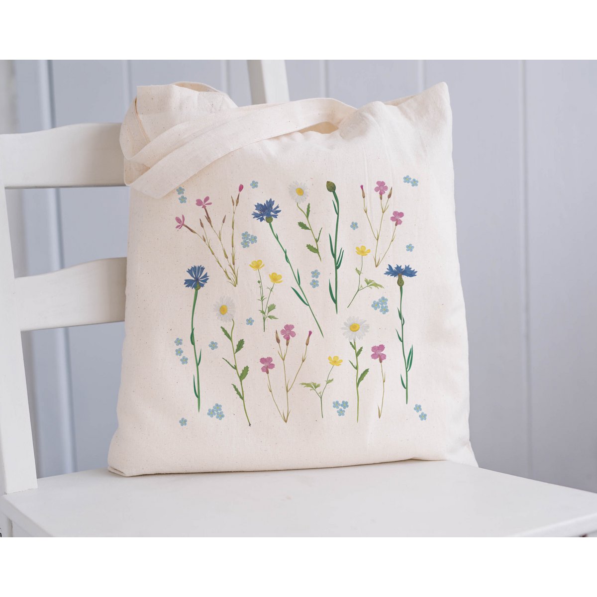 Fleurs de sac de jute, sac en coton avec imprimé à fleurs sauvages, sac à provisions durable